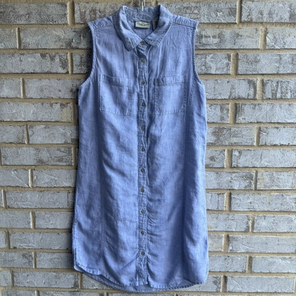 Adrienne Vittadini Sleeveless Button Up 100% Linen Shirt Dress Women's Size 4